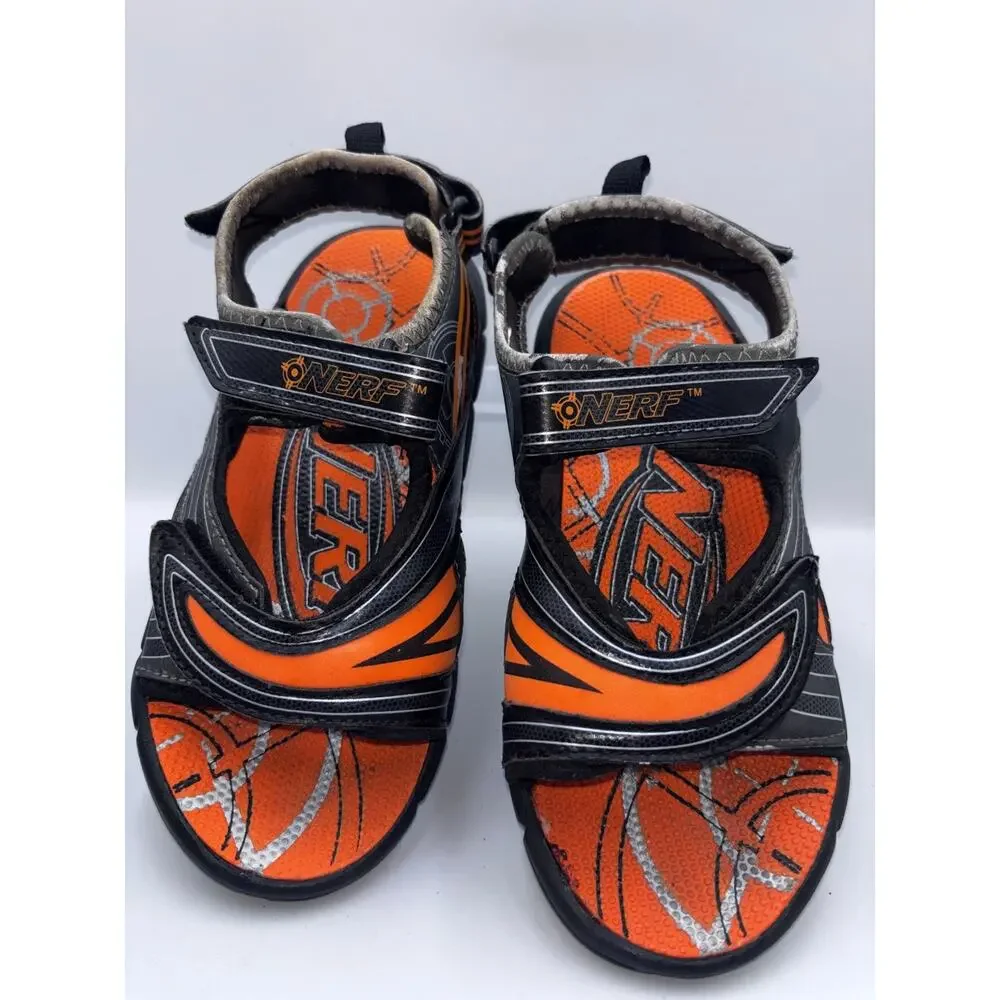 Nerf Athletic Sandals Youth Black Orange Size 6 Hook & Loop Adjustable READ